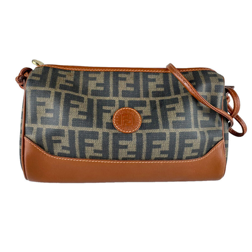 Fendi Zucca Shoulder Bag Canvas Leather Brown